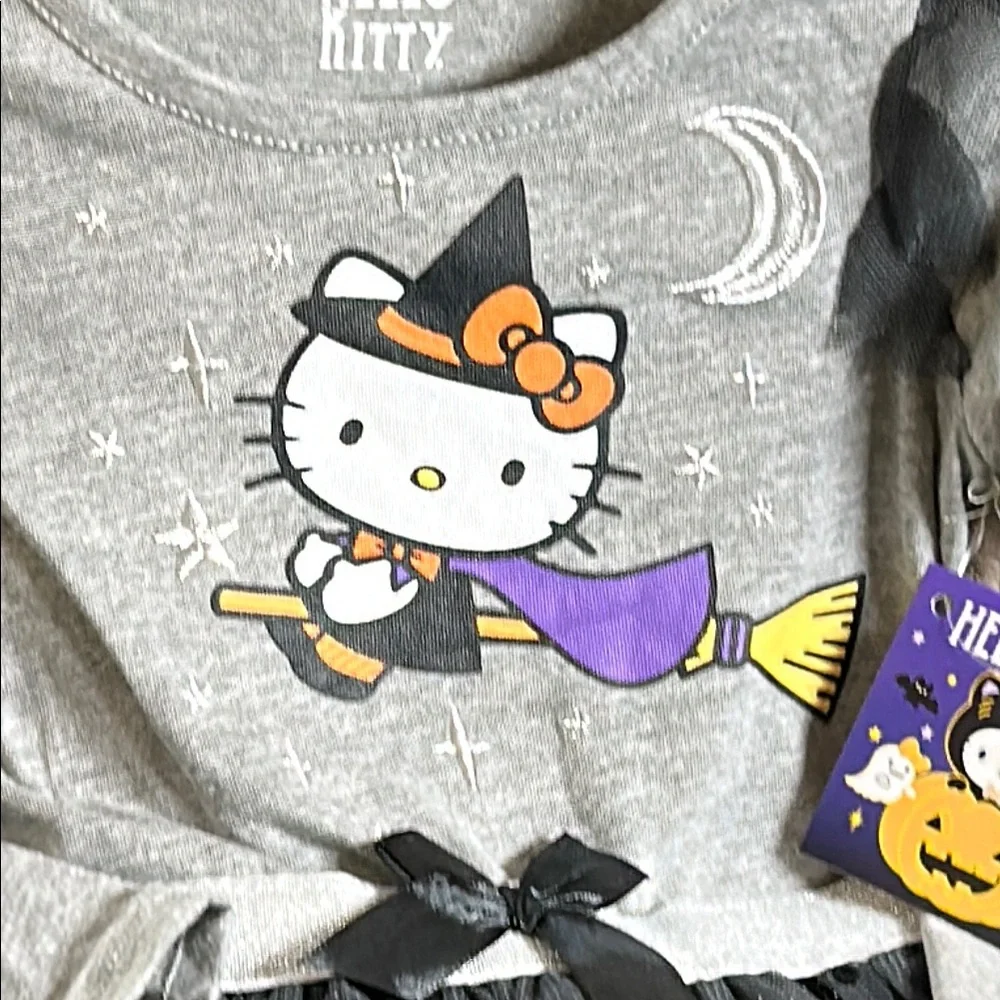 NWT! Hello Kitty Gray & Sparkly Black Tutu Halloween Witch Holiday Dress 2T